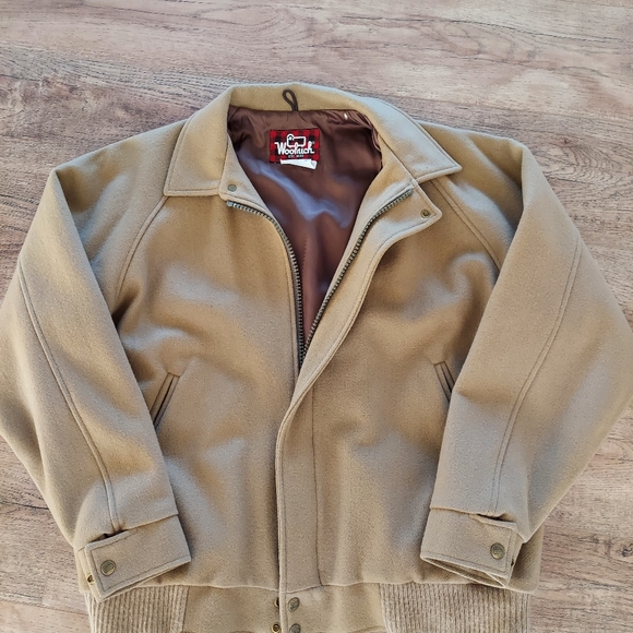 Vintage WOOLRICH Wool Coat Flight Jacket Tan Lined Large Made in USA Blouson EUC - Picture 13 of 16